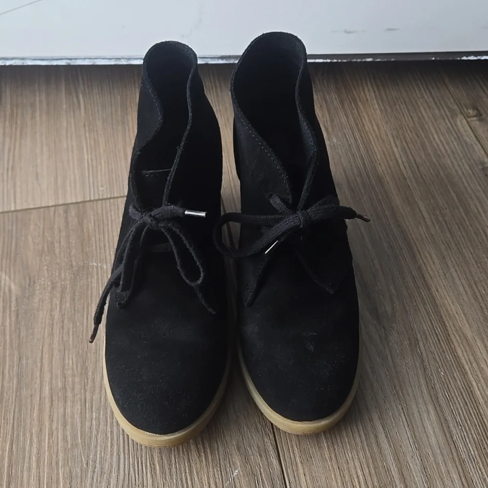 J. Crew Factory Black Suede Lace Up Wedge Booties